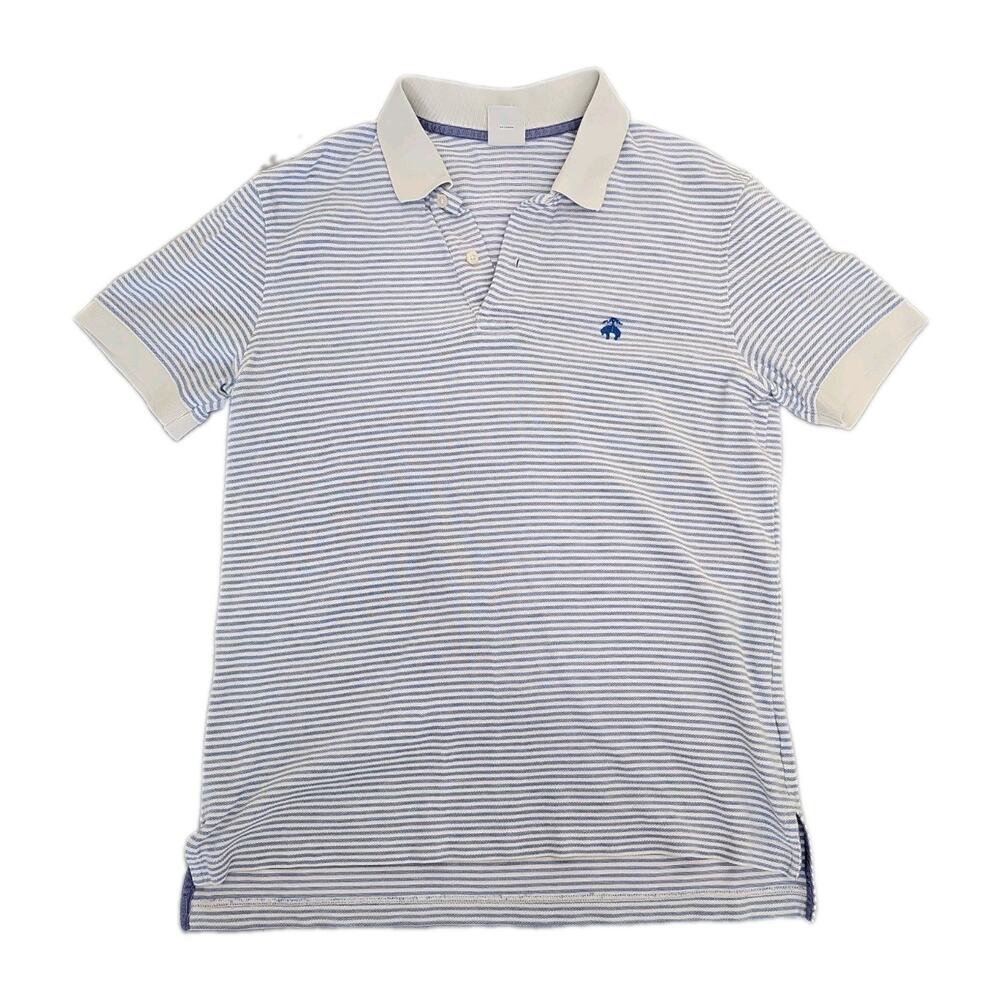 Brooks Brothers Striped Blue And White Polo Shirt Sz Medium Cotton Golf Summer